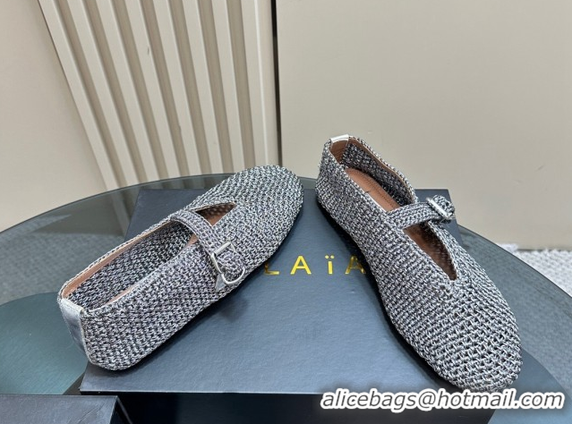 Popular Style Alaia Woven Ballet Flats Silver Grey 1112003