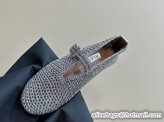 Popular Style Alaia Woven Ballet Flats Silver Grey 1112003