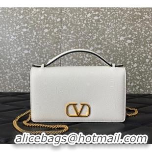 Best Quality Valentino VLogo Signature Grainy Calfskin Wallet with Chain VLTN068 White 2025