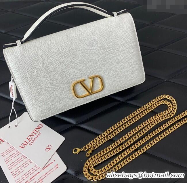 Best Quality Valentino VLogo Signature Grainy Calfskin Wallet with Chain VLTN068 White 2025