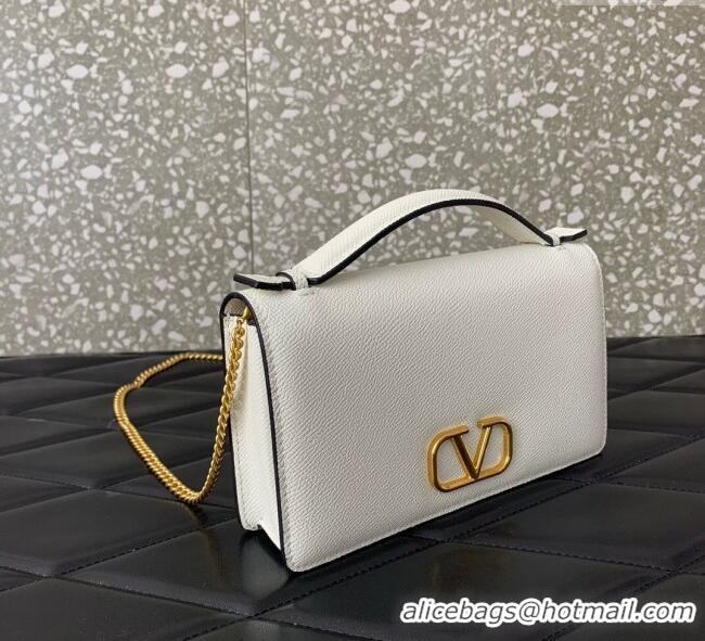 Best Quality Valentino VLogo Signature Grainy Calfskin Wallet with Chain VLTN068 White 2025