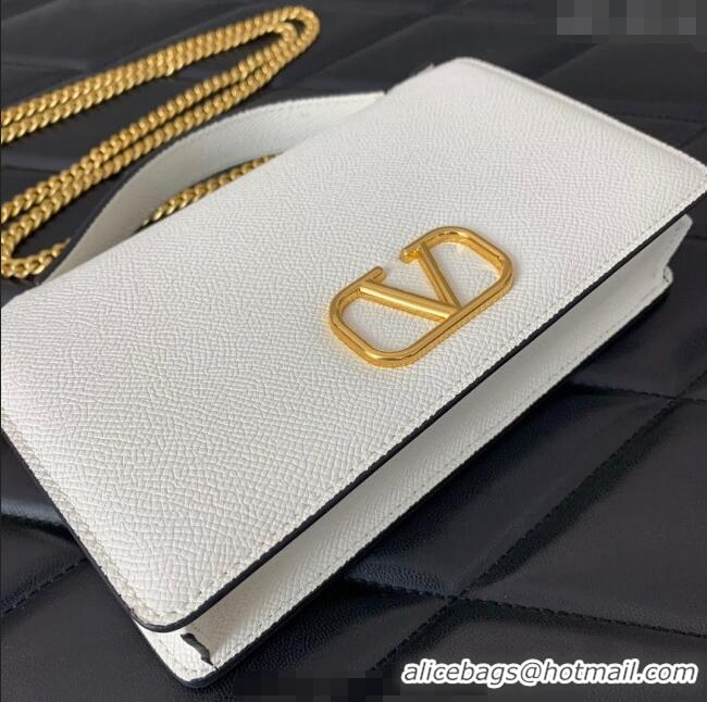 Best Quality Valentino VLogo Signature Grainy Calfskin Wallet with Chain VLTN068 White 2025