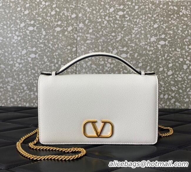 Best Quality Valentino VLogo Signature Grainy Calfskin Wallet with Chain VLTN068 White 2025