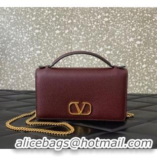 Luxury Cheap Valentino VLogo Signature Grainy Calfskin Wallet with Chain VLTN068 Dark Burgundy 2025