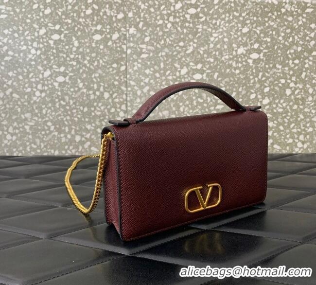 Luxury Cheap Valentino VLogo Signature Grainy Calfskin Wallet with Chain VLTN068 Dark Burgundy 2025