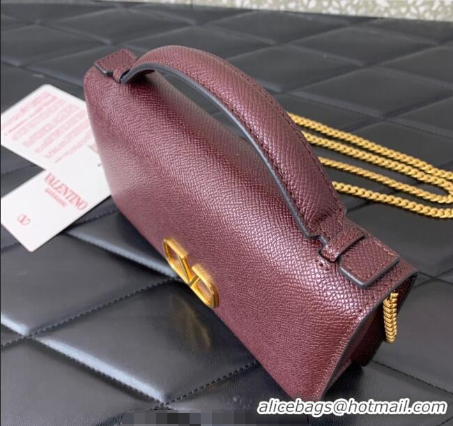 Luxury Cheap Valentino VLogo Signature Grainy Calfskin Wallet with Chain VLTN068 Dark Burgundy 2025