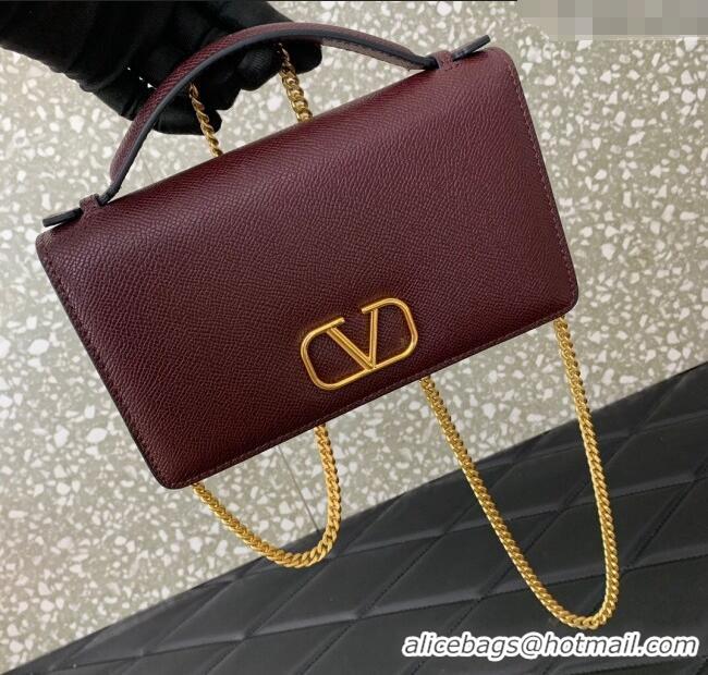 Luxury Cheap Valentino VLogo Signature Grainy Calfskin Wallet with Chain VLTN068 Dark Burgundy 2025