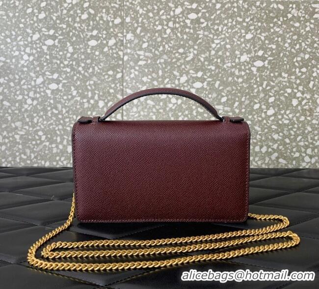 Luxury Cheap Valentino VLogo Signature Grainy Calfskin Wallet with Chain VLTN068 Dark Burgundy 2025