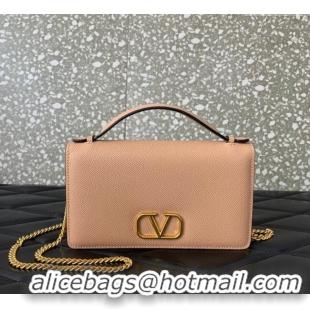 Top Grade Valentino VLogo Signature Grainy Calfskin Wallet with Chain VLTN068 Apricot 2025