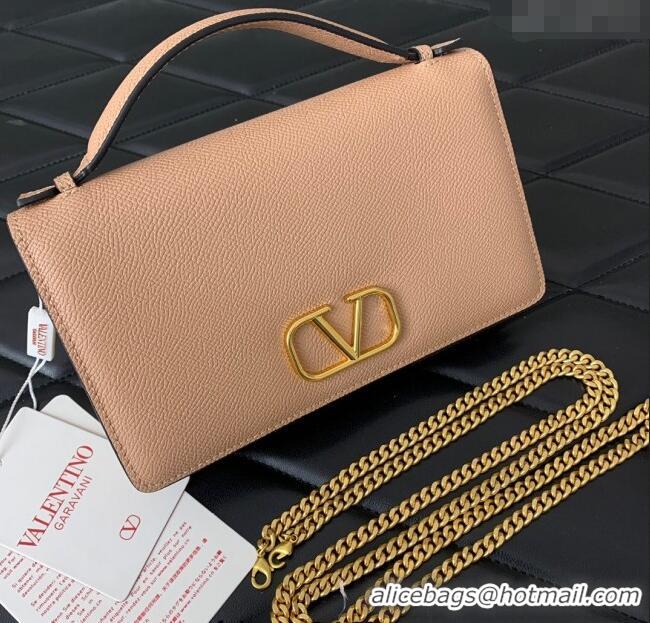 Top Grade Valentino VLogo Signature Grainy Calfskin Wallet with Chain VLTN068 Apricot 2025