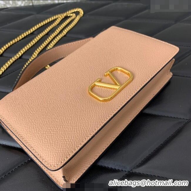 Top Grade Valentino VLogo Signature Grainy Calfskin Wallet with Chain VLTN068 Apricot 2025