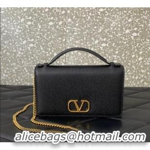 Buy Fashionable Valentino VLogo Signature Grainy Calfskin Wallet with Chain VLTN068 Black 2025
