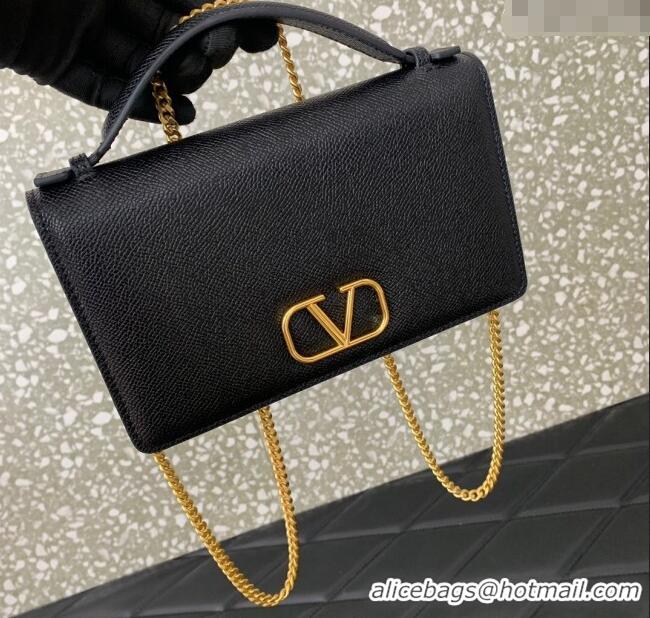 Buy Fashionable Valentino VLogo Signature Grainy Calfskin Wallet with Chain VLTN068 Black 2025