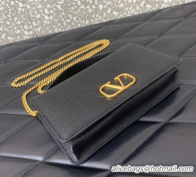 Buy Fashionable Valentino VLogo Signature Grainy Calfskin Wallet with Chain VLTN068 Black 2025