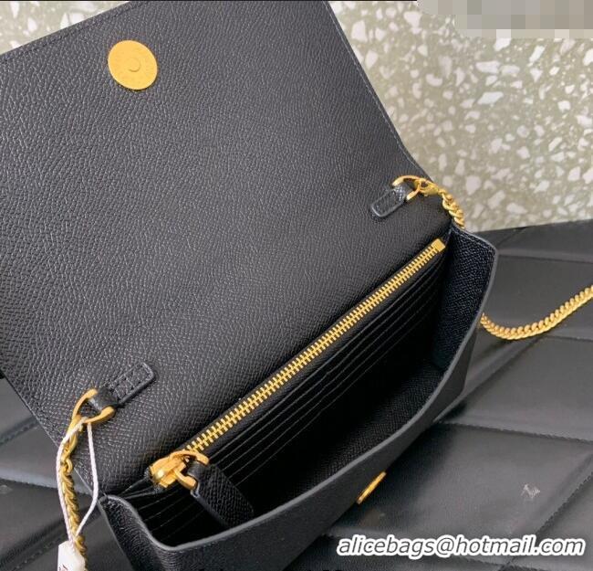 Buy Fashionable Valentino VLogo Signature Grainy Calfskin Wallet with Chain VLTN068 Black 2025