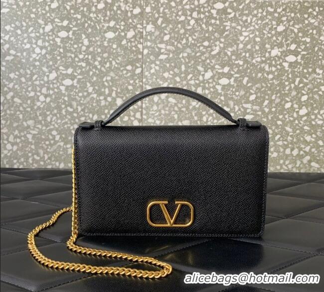 Buy Fashionable Valentino VLogo Signature Grainy Calfskin Wallet with Chain VLTN068 Black 2025