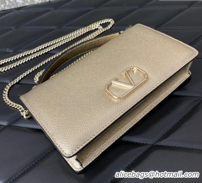 Cheap Price Valentino VLogo Signature Grainy Calfskin Wallet with Chain VLTN068 Light Gold 2025