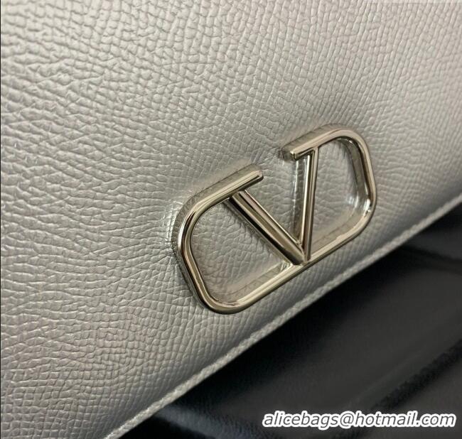 Well Crafted Valentino VLogo Signature Grainy Calfskin Wallet with Chain VLTN068 Silver 2025