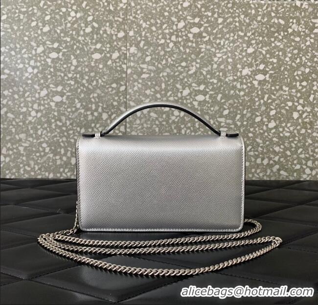 Well Crafted Valentino VLogo Signature Grainy Calfskin Wallet with Chain VLTN068 Silver 2025