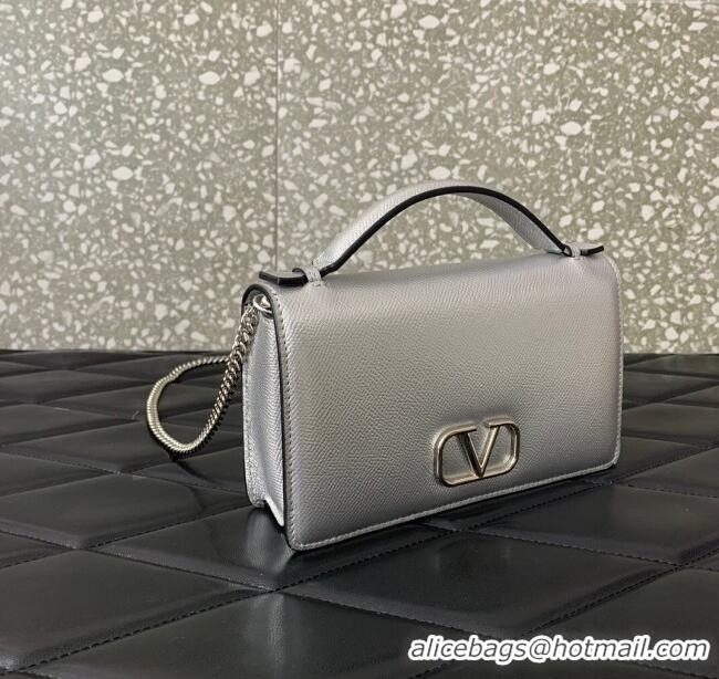 Well Crafted Valentino VLogo Signature Grainy Calfskin Wallet with Chain VLTN068 Silver 2025