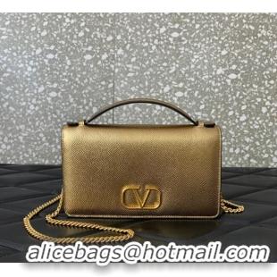 Luxury Cheap Valentino VLogo Signature Grainy Calfskin Wallet with Chain VLTN068 Gold Yellow 2025