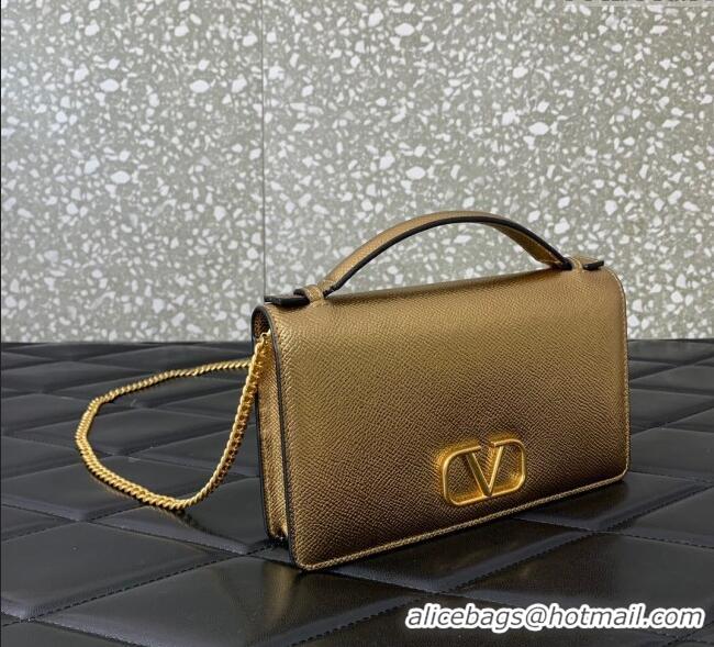 Luxury Cheap Valentino VLogo Signature Grainy Calfskin Wallet with Chain VLTN068 Gold Yellow 2025