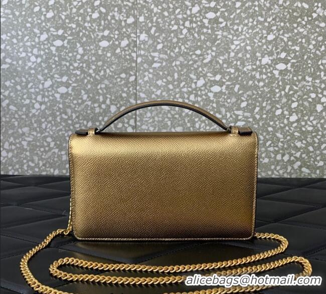 Luxury Cheap Valentino VLogo Signature Grainy Calfskin Wallet with Chain VLTN068 Gold Yellow 2025