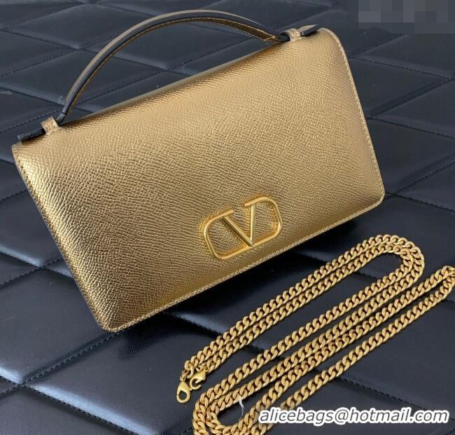 Luxury Cheap Valentino VLogo Signature Grainy Calfskin Wallet with Chain VLTN068 Gold Yellow 2025