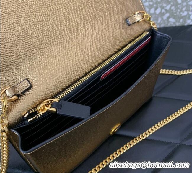 Luxury Cheap Valentino VLogo Signature Grainy Calfskin Wallet with Chain VLTN068 Gold Yellow 2025