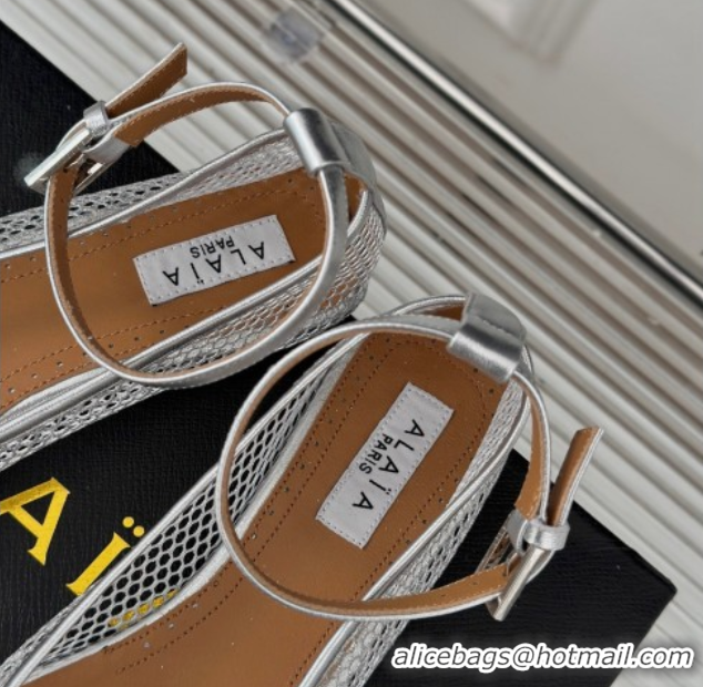 Top Grade Alaia Ballet Flats in Fishnet and Ankle Strap Silver-Tone 1112005
