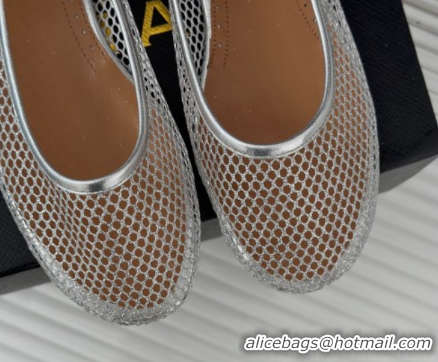 Top Grade Alaia Ballet Flats in Fishnet and Ankle Strap Silver-Tone 1112005