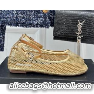 Purchase Alaia Ballet Flats in Fishnet and Ankle Strap Gold-Tone 1112004