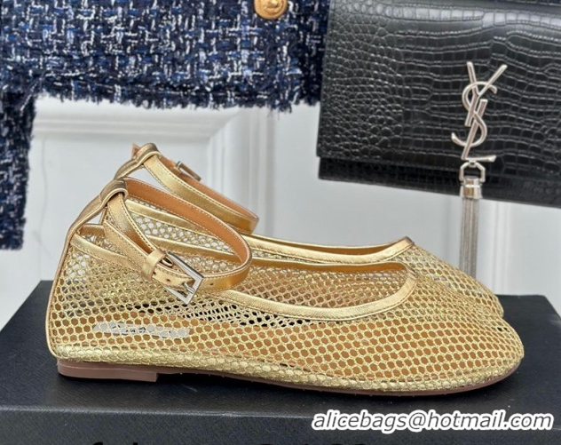 Purchase Alaia Ballet Flats in Fishnet and Ankle Strap Gold-Tone 1112004