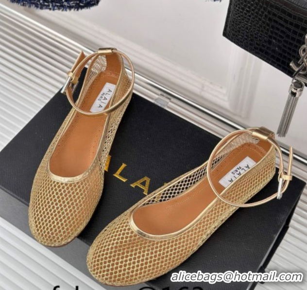 Purchase Alaia Ballet Flats in Fishnet and Ankle Strap Gold-Tone 1112004