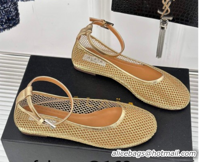 Purchase Alaia Ballet Flats in Fishnet and Ankle Strap Gold-Tone 1112004