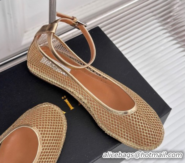 Purchase Alaia Ballet Flats in Fishnet and Ankle Strap Gold-Tone 1112004