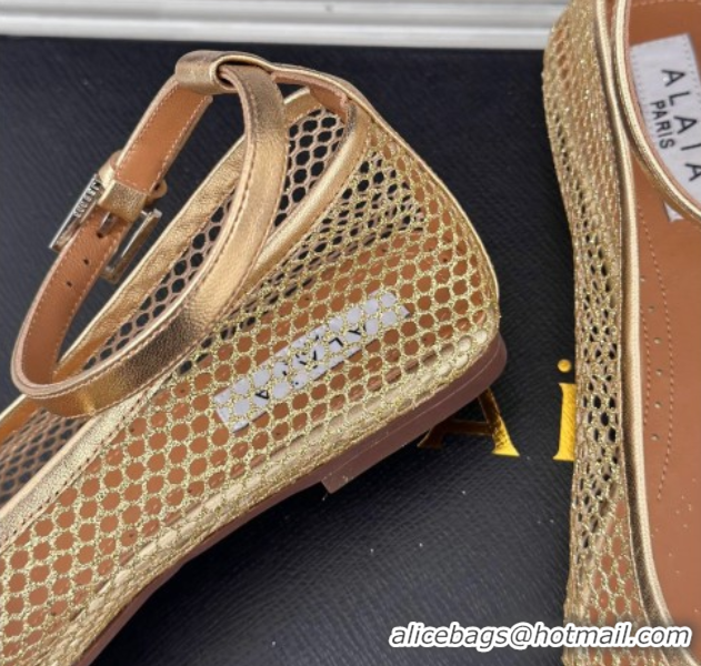 Purchase Alaia Ballet Flats in Fishnet and Ankle Strap Gold-Tone 1112004