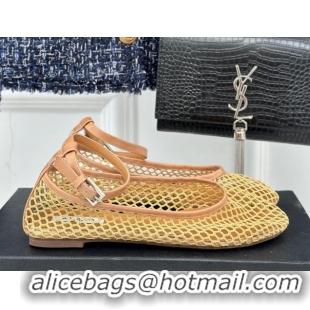 Best Price Alaia Ballet Flats in Fishnet and Ankle Strap Yellow 1112006