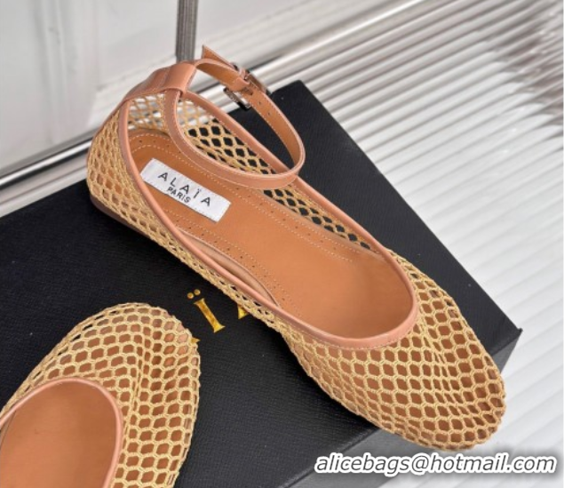 Best Price Alaia Ballet Flats in Fishnet and Ankle Strap Yellow 1112006