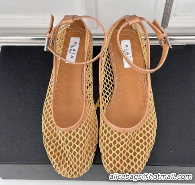Best Price Alaia Ballet Flats in Fishnet and Ankle Strap Yellow 1112006