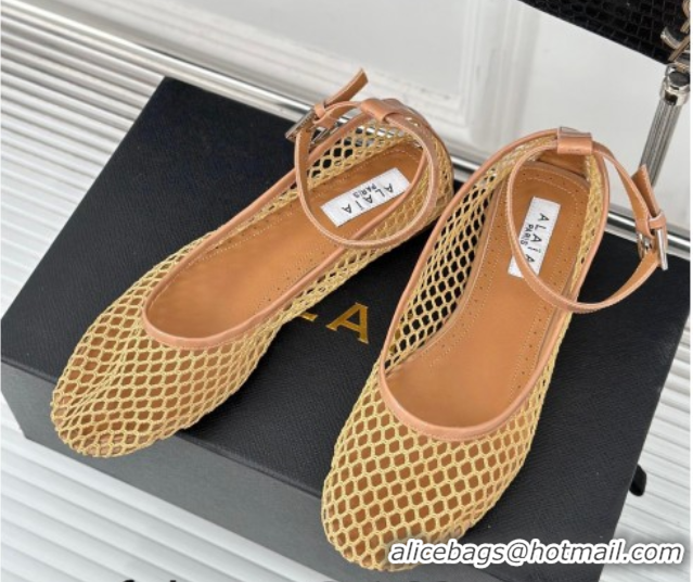 Best Price Alaia Ballet Flats in Fishnet and Ankle Strap Yellow 1112006