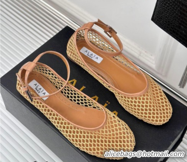Best Price Alaia Ballet Flats in Fishnet and Ankle Strap Yellow 1112006
