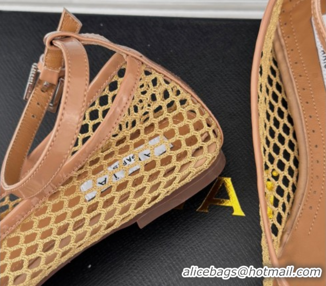 Best Price Alaia Ballet Flats in Fishnet and Ankle Strap Yellow 1112006
