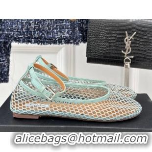 Durable Alaia Ballet Flats in Fishnet and Ankle Strap Light Green 1112007