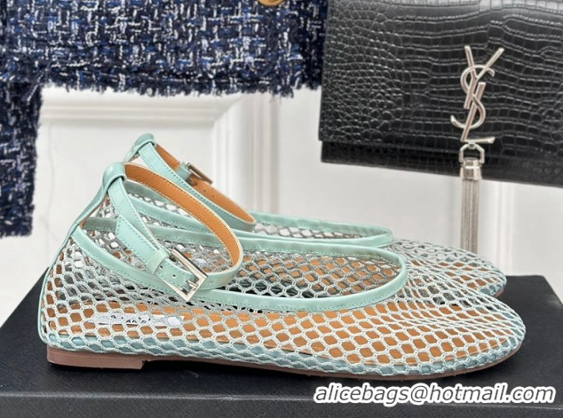 Durable Alaia Ballet Flats in Fishnet and Ankle Strap Light Green 1112007
