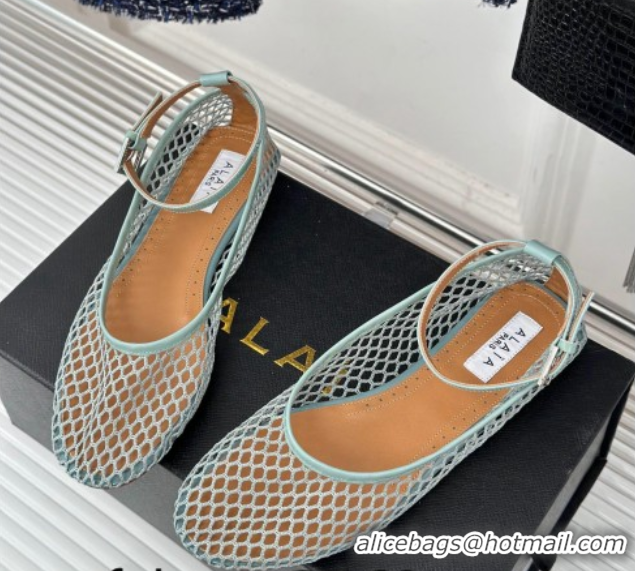 Durable Alaia Ballet Flats in Fishnet and Ankle Strap Light Green 1112007