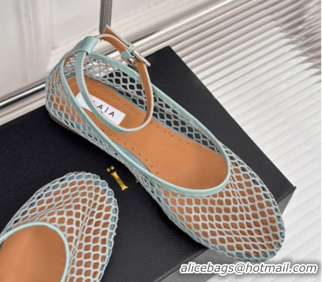 Durable Alaia Ballet Flats in Fishnet and Ankle Strap Light Green 1112007