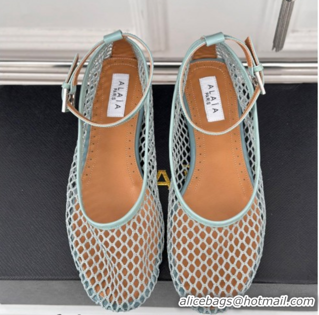 Durable Alaia Ballet Flats in Fishnet and Ankle Strap Light Green 1112007