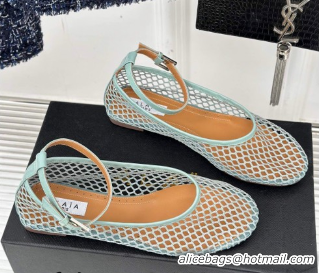 Durable Alaia Ballet Flats in Fishnet and Ankle Strap Light Green 1112007