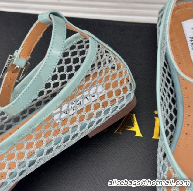 Durable Alaia Ballet Flats in Fishnet and Ankle Strap Light Green 1112007